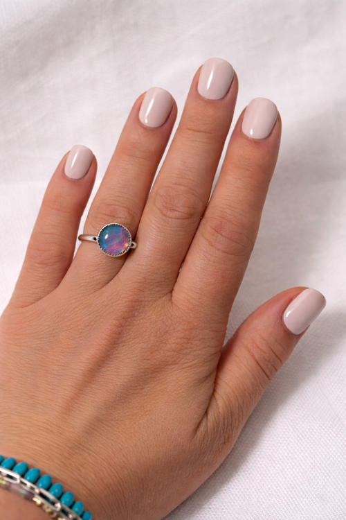 Aurora Opal Ring – Sterling Silver Opal Ring – Colorful Opal Jewelry – Iridescent Statement Ring – Handmade Silver Ring
