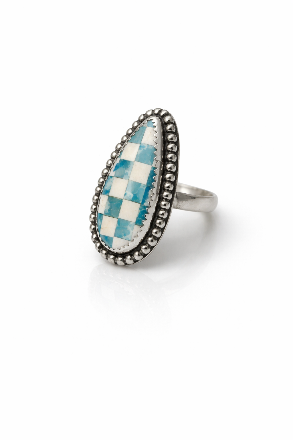 Desert Check Ring – Turquoise Inlay Sterling Silver Statement Ring