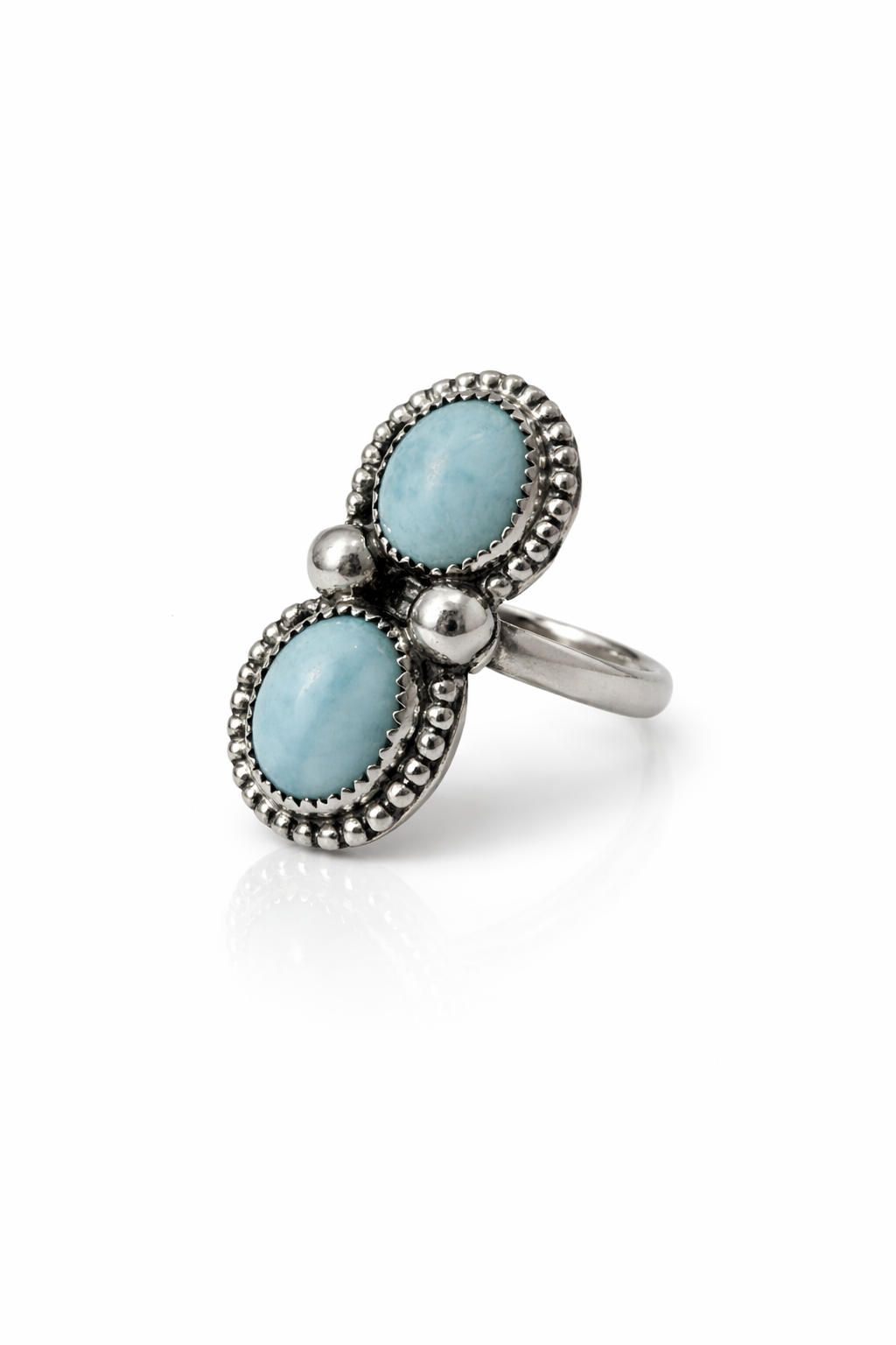 The Ocean Sky Ring | Larimar Sterling Silver Ring | Double Stone Statement Ring | .925 Silver