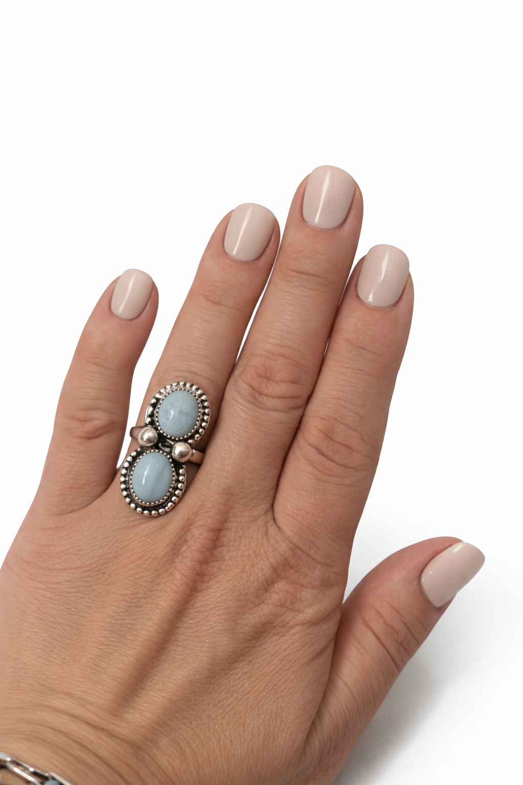 The Ocean Sky Ring | Larimar Sterling Silver Ring | Double Stone Statement Ring | .925 Silver