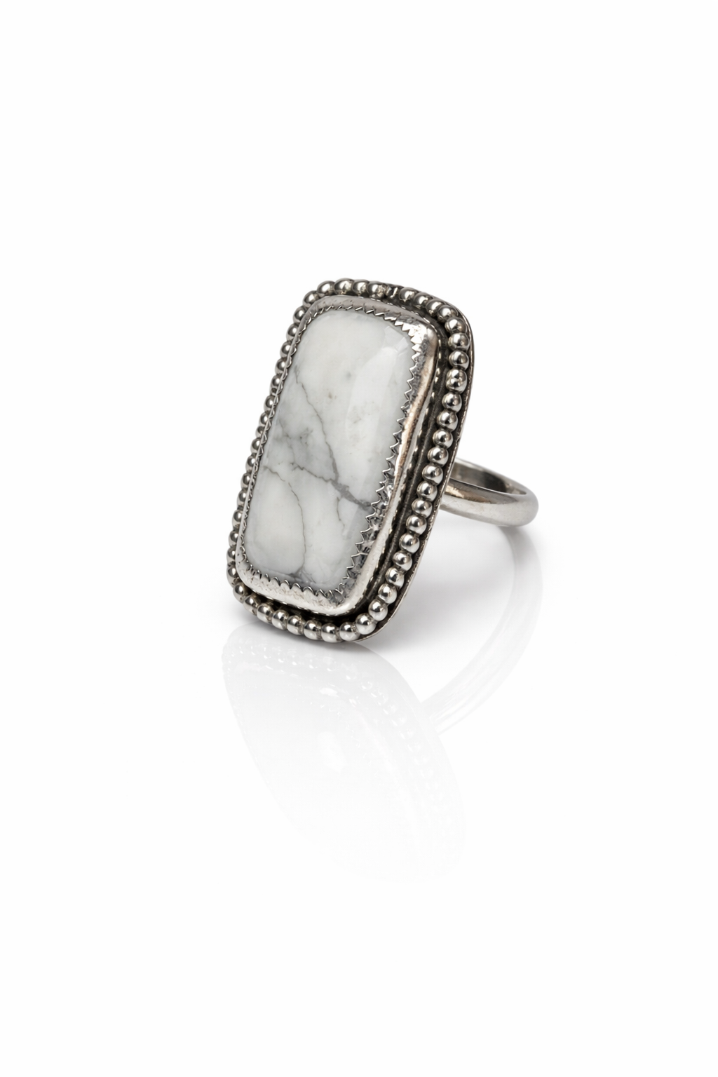 The Marble Mesa Ring | Howlite Sterling Silver Ring | Western Statement Ring | .925 Silver