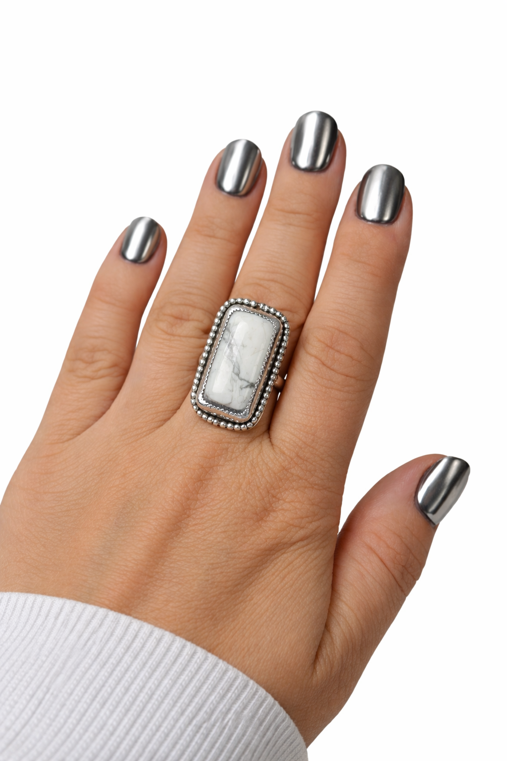 The Marble Mesa Ring | Howlite Sterling Silver Ring | Western Statement Ring | .925 Silver