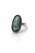 Hubei Turquoise Statement Ring – Handmade Sterling Silver Spiderweb Turquoise Ring – One of a Kind Southwestern Ring