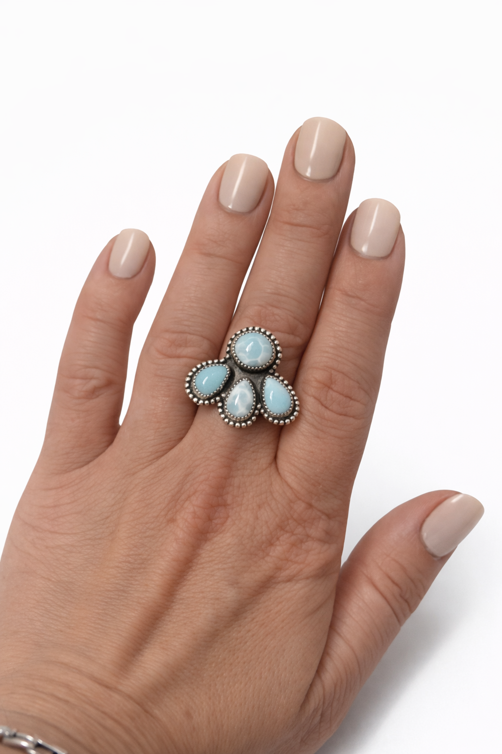 The Ocean Bloom Ring – Larimar Cluster Statement Ring in Sterling Silver