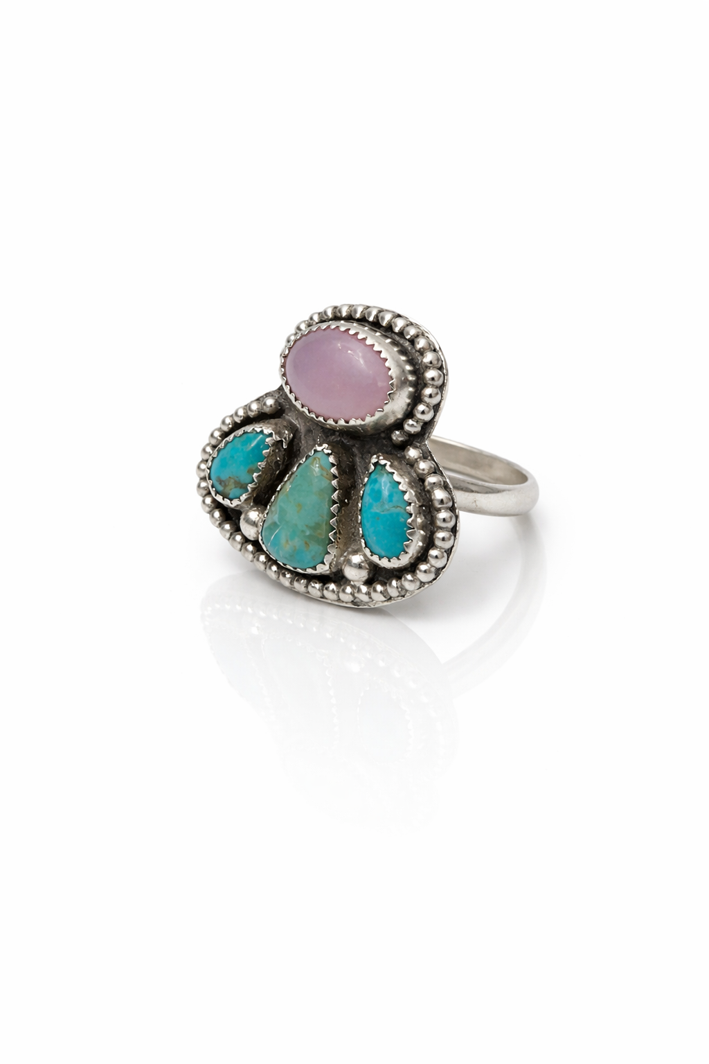 The Canyon Blossom Ring | Rose Quartz & Kingman Turquoise Sterling Silver Ring | Western Statement Ring | .925 Silver
