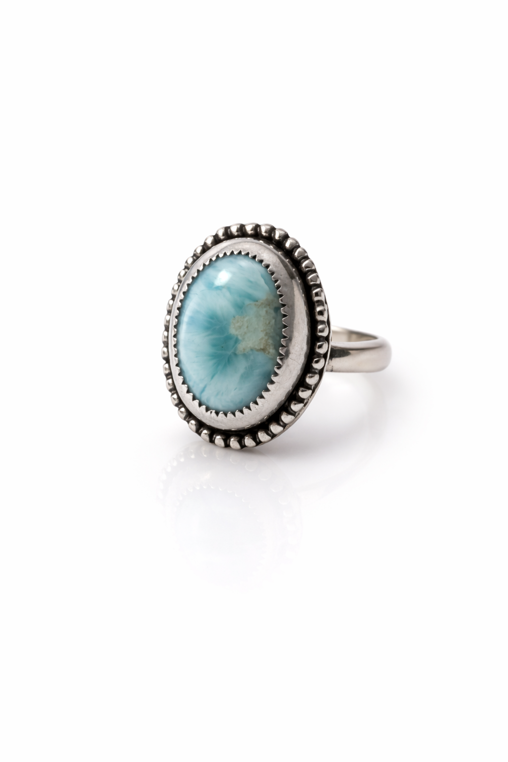 Larimar Ring – Sterling Silver Larimar Statement Ring – Dominican Larimar Jewelry – Ocean Blue Stone Ring – Handmade Silver Ring