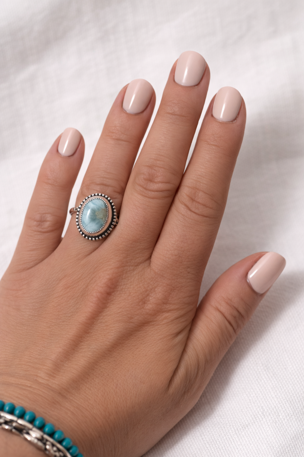 Larimar Ring – Sterling Silver Larimar Statement Ring – Dominican Larimar Jewelry – Ocean Blue Stone Ring – Handmade Silver Ring