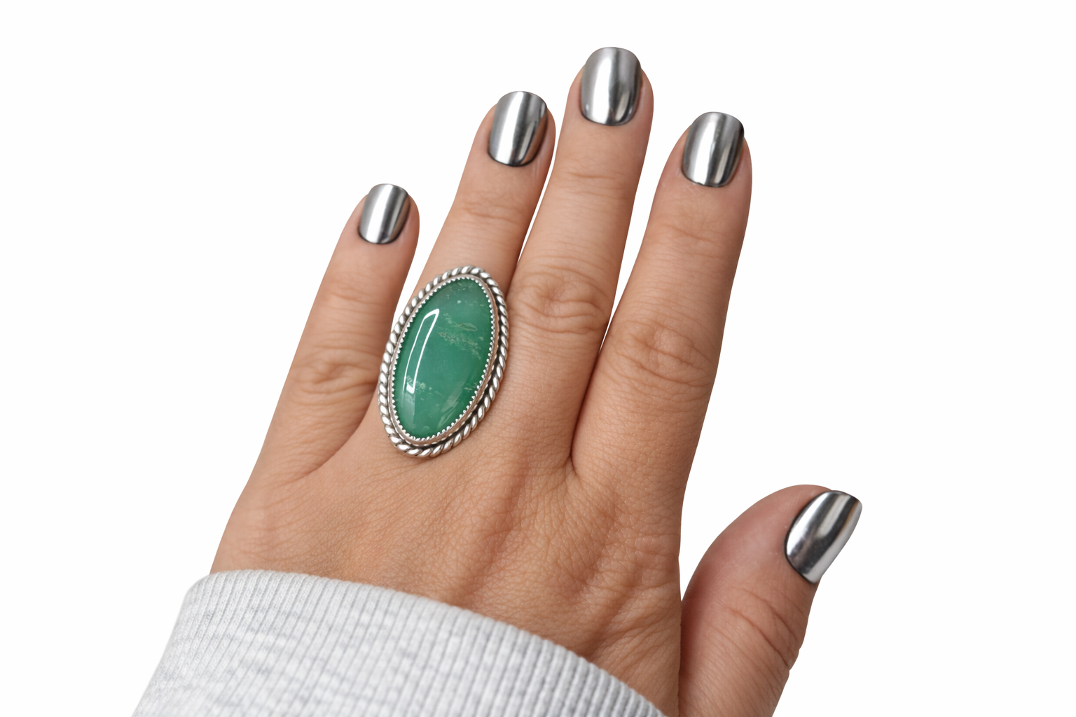 The Green Valley Ring | Chrysoprase Sterling Silver Ring | Western Statement Ring | .925 Silver